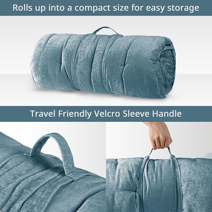 Intelligent Design Edelia Foldable Poly Chenille Light Weight Lounge Floor Pillow Cushion Tufted Seat for Meditation, Game Playing, Yoga, Reading with Travel Wrap, 74x27, Aqua