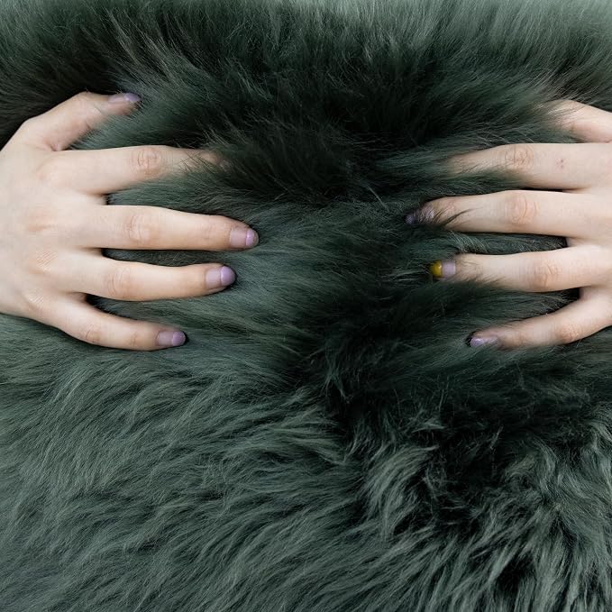 Luxury Genuine Australian Sheepskin Chair Cushion 18x18 Inch, Forest Green, Ultra Soft Fluffy Wool Seat Pad with Non-Slip Back for Dining Chair, Office & Home Decor