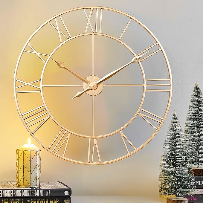 CLXEAST Champagne Gold 30 Inch Wall Clock,Large Modern Metal Roman Numeral Wall Clocks Living Room Decor,House Warming Gifts New Home