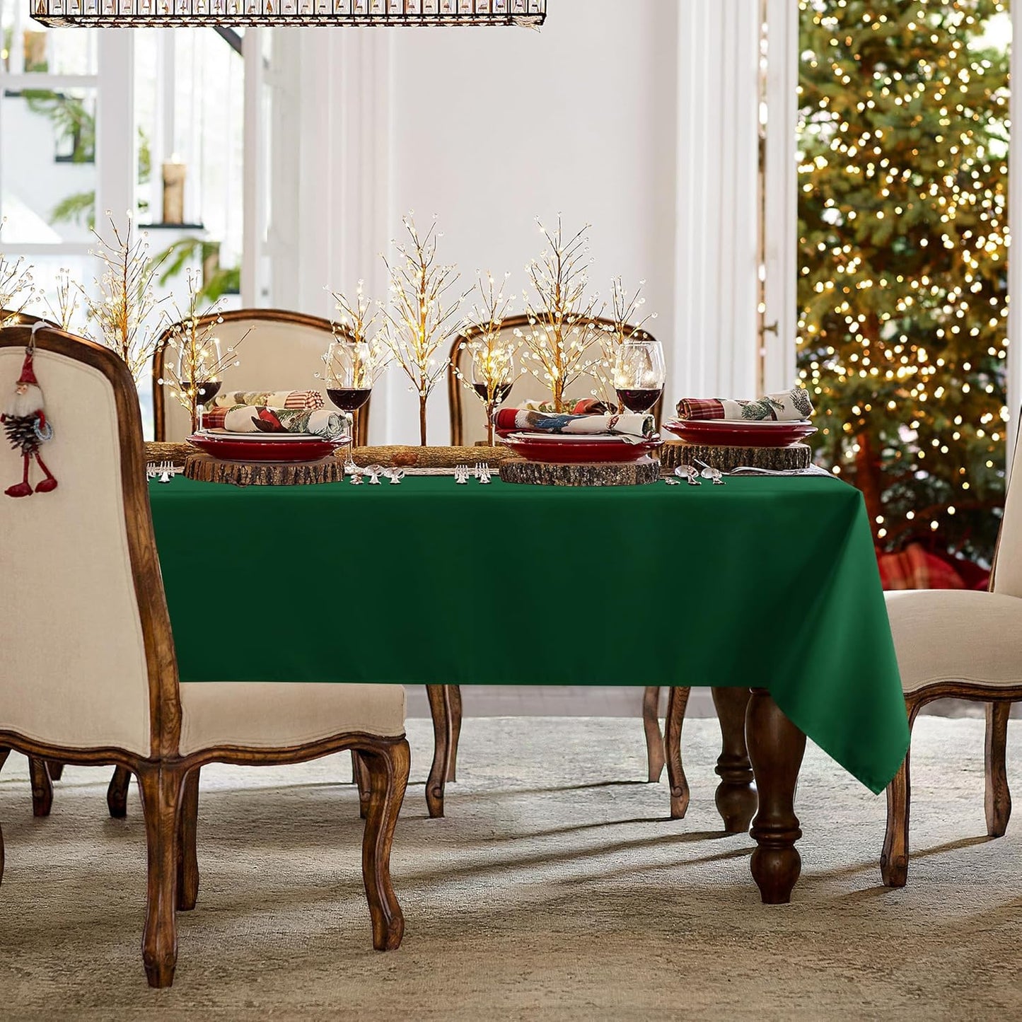 sancua Square Tablecloth - 60 x 60 Inch - Stain and Wrinkle Resistant Washable Polyester Table Cloth, Decorative Fabric Table Cover for Dining Tables, Buffet Parties and Christmas, Hunter Green