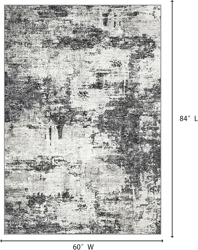 Area Rug Living Room Rugs: 5x7 Washable Rug with Anti-Slip Backing Non-Shedding Stain-Resistant Foldable Modern Abstract Carpet for Bedroom Dining Room Nursery Home Office - Black