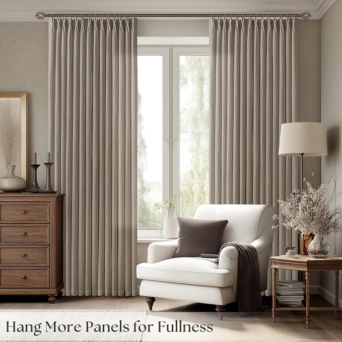 Burlap Linen Semi Sheer Curtains 72 Inches Long Neutral Country Greyish Brown Flax Linen Light Filtering Pinch Pleated Curtains Back Tab for Door Cabin Closet 2 Panels Set Burlywood Birch Taupe