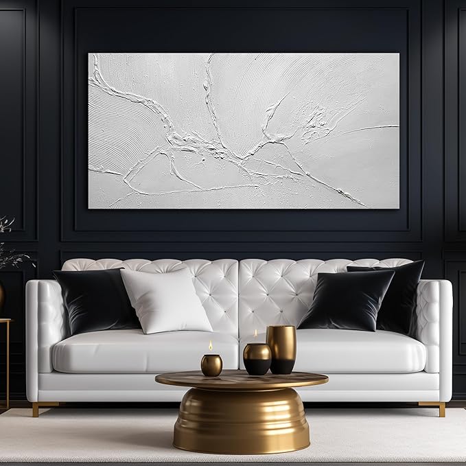 Abstract Wall Pictures for Office Big Wall Decorations for Bedroom Modern White Wall Art Canvas for Living Room Size 29 x 58 Inch