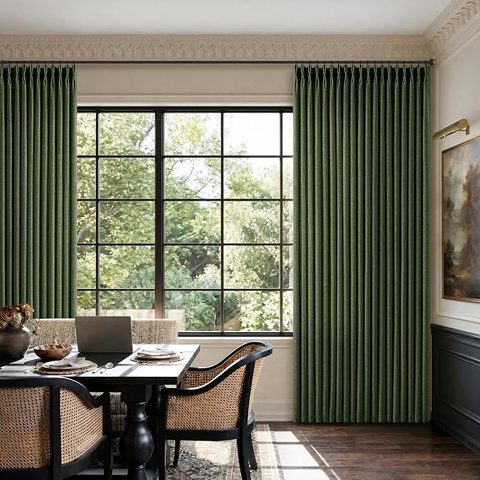 120 Inches Olive Green Pleated Curtains for High Living Room Memory Trained Light Filtering Sheer Large Tall Window Drapes with Hooks Rings Vintage Loden Extra Long Curtains for Bedroom 10 FT 2 Panels