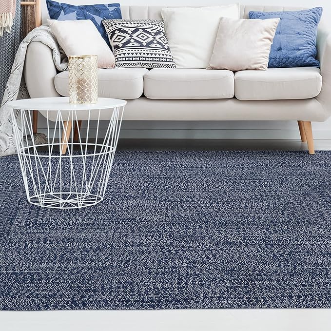 Superior Large Indoor/Outdoor Area Rug, Multi-Tone Reversible Braided Floor Decor for Patio, Front Porch, Entryway, Living Room, Office, Nursery, Artistic Home, 3' x 5', Denim Blue-White