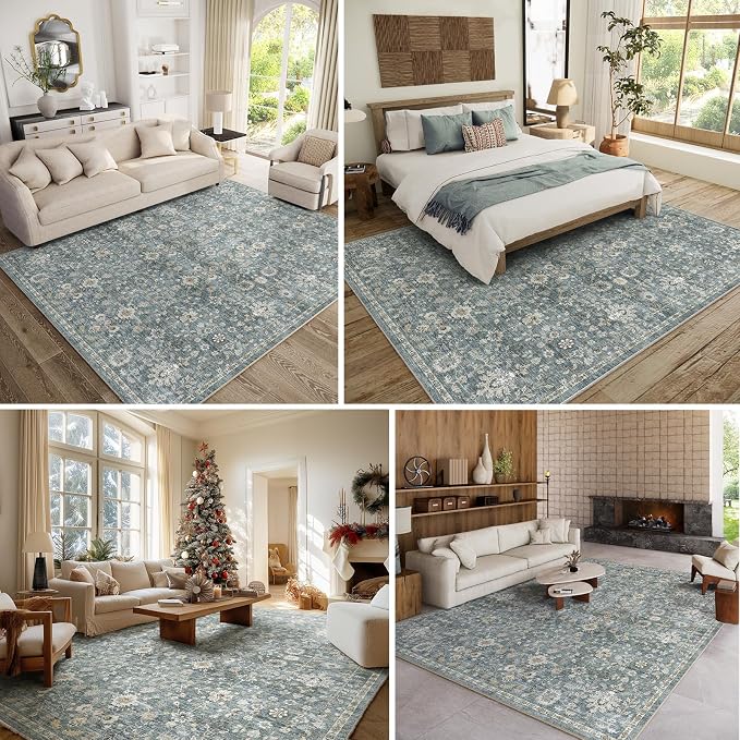 Washable Rugs for Living Room: 8x10 Area Rugs for Bedroom Ultra Soft Non-Slip Stain Resistant Vintage Boho Large Carpet for High-Traffic Dining Room - Farmhouse Decor