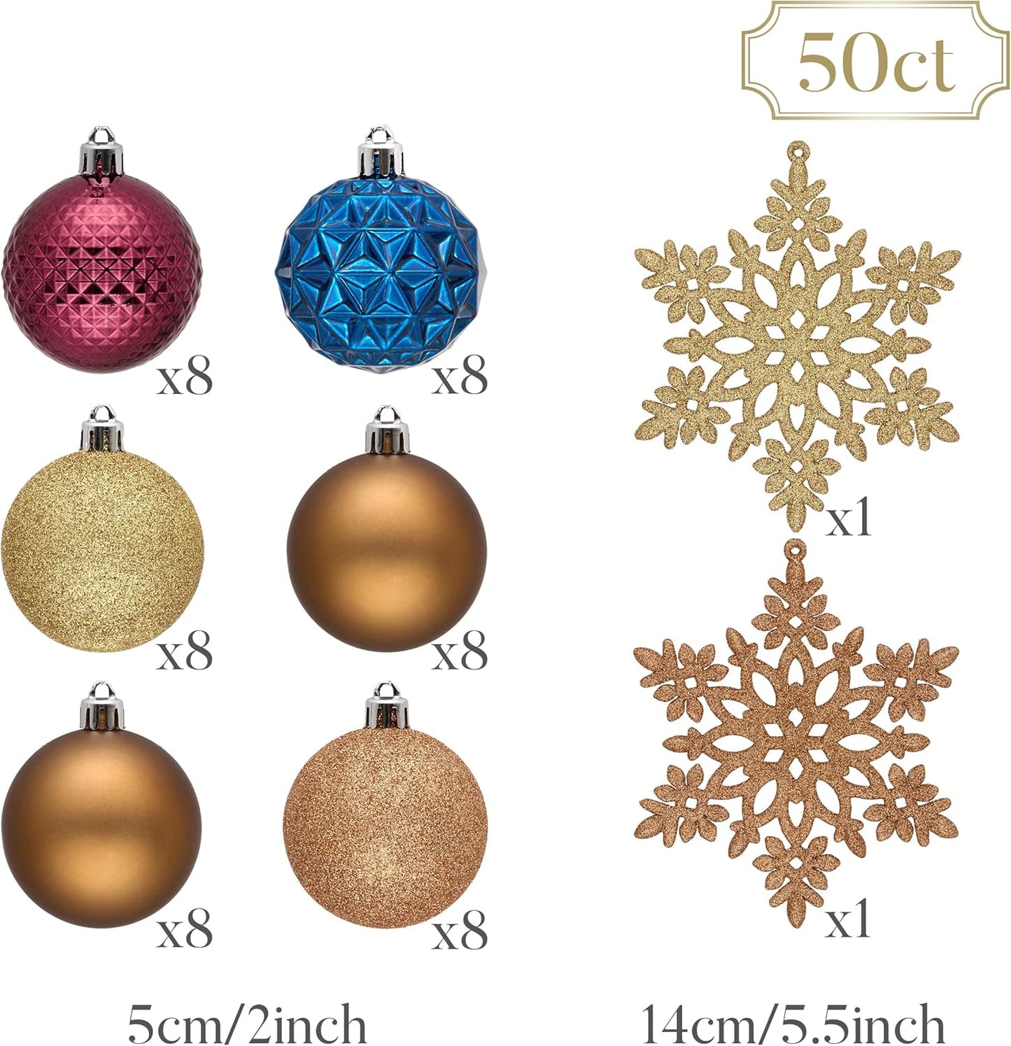 Valery Madelyn Christmas Tree Decorations Ornament Set for Fall Halloween, 50ct 2 Inches Bronze Copper Purple Shatterproof Christmas Ball Ornament Hanging Xmas Holiday Party Decor