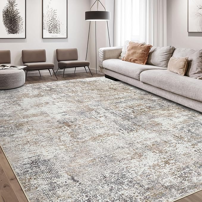DMOYEST Area Rug Living Room Rugs - 6x9 Washable Large Soft Indoor Neutral Modern Abstract Low Pile Rug Carpet for Bedroom Dining Room Farmhouse Home Office - Brown/Grey/Black