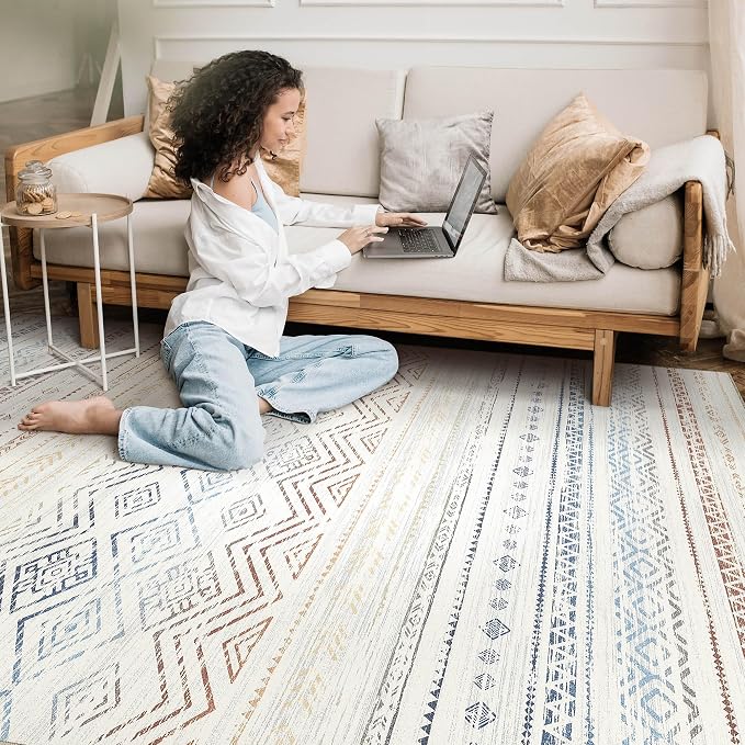 Tortania Area Rug Living Room Rugs- 5x7 Washable Large Soft Neutral Boho Moroccan Bohemian Farmhouse Rug Indoor Floor Carpet for Bedroom Under Dining Table Home Office Decor - Multicolor
