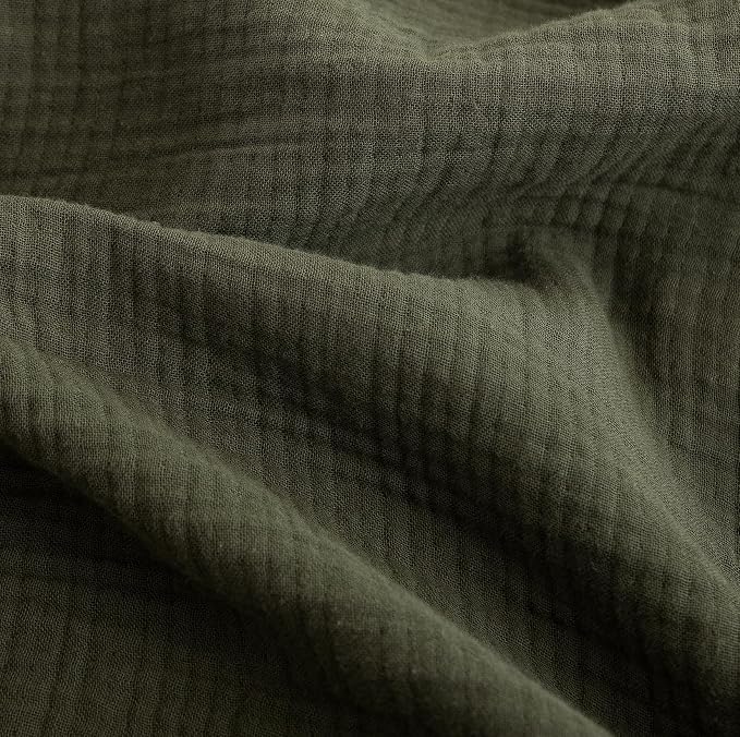 FOSSA Muslin Blanket 4-Layer 100% Cotton Gauze Blanket with Fringe 90"x90" | Super Soft Breathable Lightweight All Season & Decorative Blanket or Bed, Sofa, Office (Olive Green, Queen)