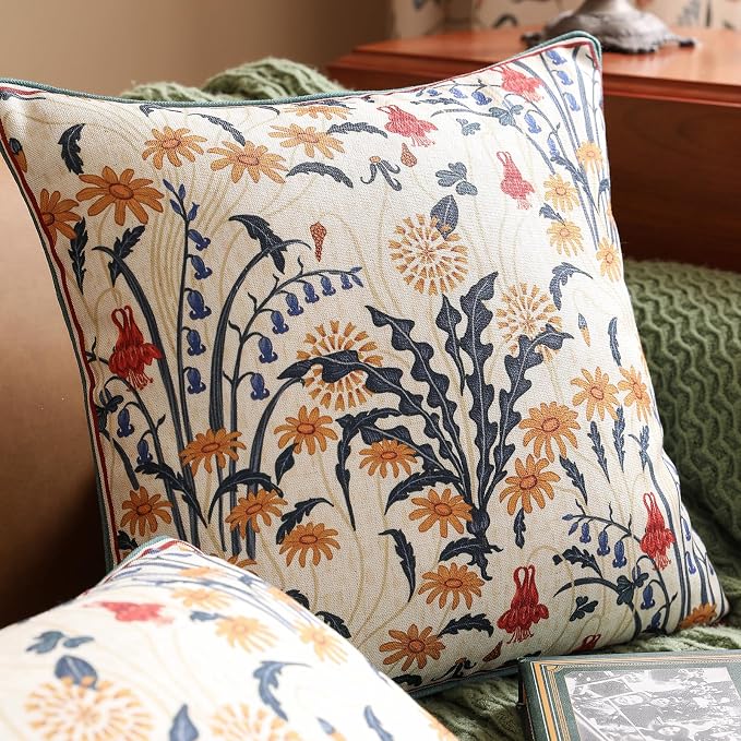 bilin gaier Designer Vintage Linen Throw Pillow Cover,18"x18"-Tijuana | Square Pillow Cover,Concealed Zipper Design,Floral Pattern,Sofa,Bedroom,Living Room,Lounge Chair,All Season Home Decor