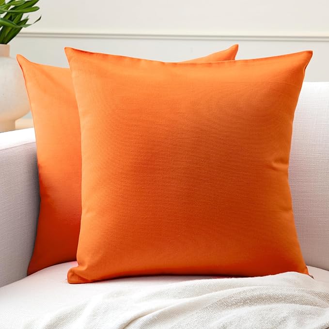 Encasa XO Throw Pillow Covers 20x20 in Set of 2 Orange | No Inserts | Cotton Pillow Covers for Living Room, Bed, Sofa, Couch | Decorative Cushion Covers with Improved Zipper