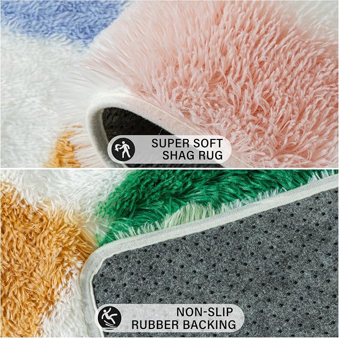 PureCozy Checkered Rug 5x5 for Living Room, Modern Neutral Shag Rug Washable Non-Slip Large Area Rug Super Soft Indoor Fuzzy Carpet Fluffy Rugs for Bedroom Home Aesthetic Decor