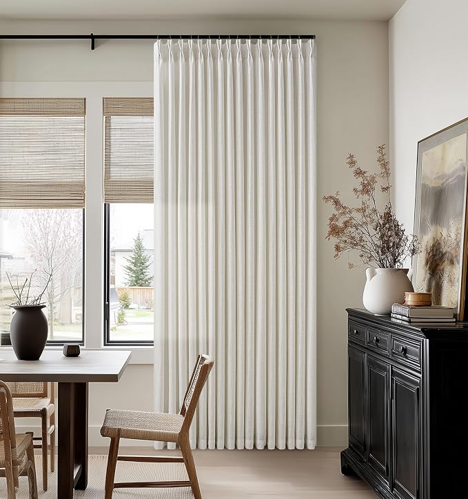 Linen Curtains 80 Inches Long 2 Panels Set for Living Room Pinch Pleated Semi Sheer Window Drapes Light Filtering Burlap Flax Bedroom Cream Curtain with Back Tab 50 x 80 Inch Length Ivory Birch
