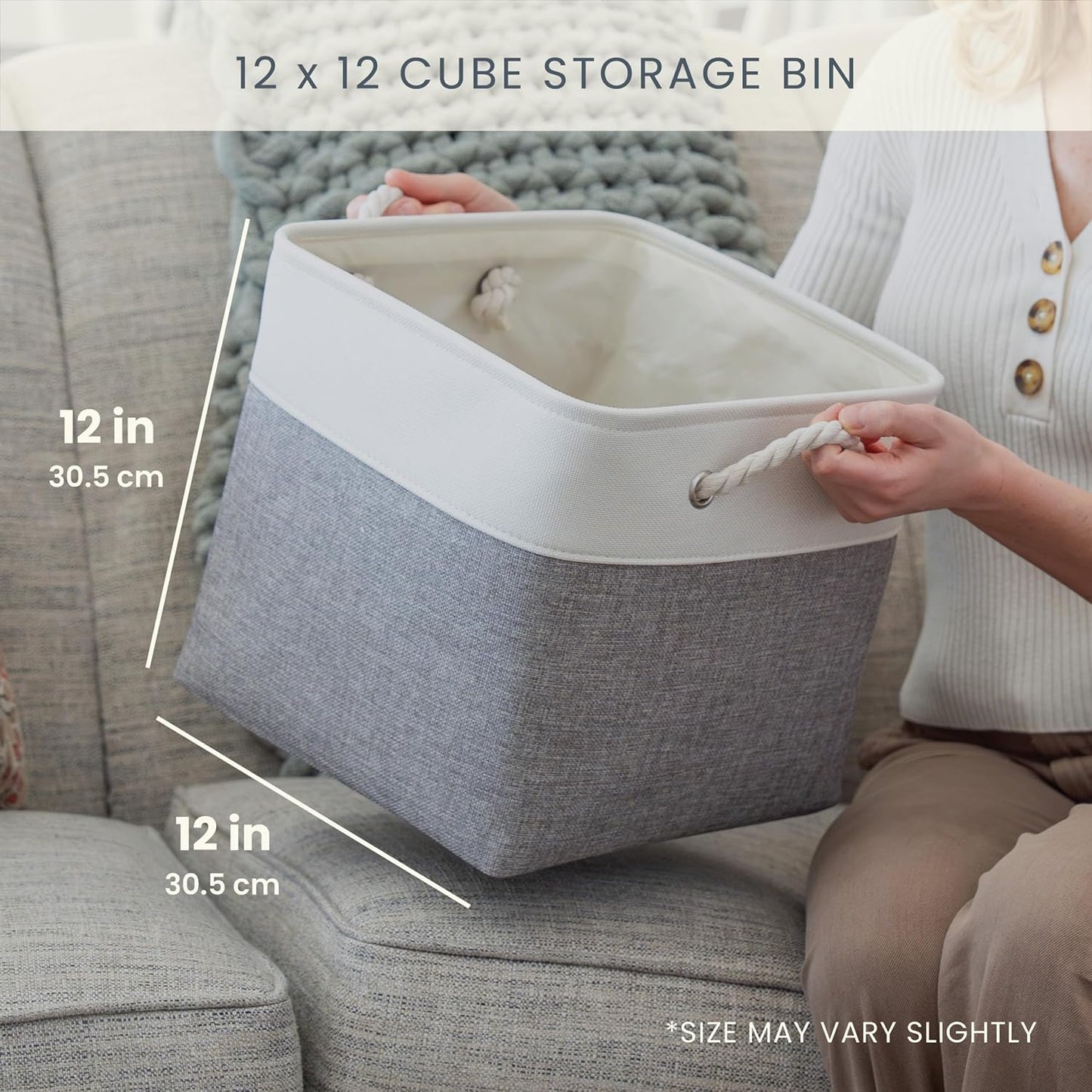 OrganiHaus 12x12 Cube Storage Bins 4 Pack, Foldable Cube Storage Organizer w/ Rope Handles, Collapsible Fabric Bins for Toys, Clothes & Closet Organization, Fabric Square Baskets - Black/White