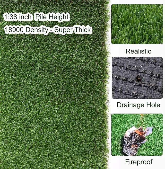 Petgrow Artificial Realistic & Thick Fake Mat for Outdoor Garden Landscape Pet Pad Dog Synthetic Grass Rug Turf (10FTX10FT(100 Square FT)