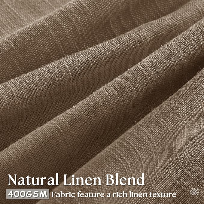 Dutch Cocoa Pinch Pleated Short Linen Curtains 45 Inch Length 2 Panels for Living Room Bedroom Memory Trained Semi Sheer Pleat Drapes with Hooks Rings Light Filtering Kitchen Window Curtain 40x45