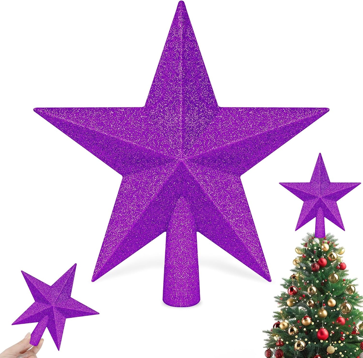 Christmas Tree Decor, 8" Purple Star Christmas Tree Topper Decorations, Xmas Glitter 3D Bethlehem Tree Ornament, Waterproof Holiday Christmas Tree Topper Star Accessories for Home Indoor Outdoor