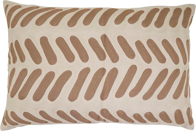 SARO LIFESTYLE Abstract Embroidered Throw Pillow Cover - Modern Textured Throw Pillow Cover for Contemporary Home Decor, Living Room Accents and Bedroom Styling, 16"x24", Ivory