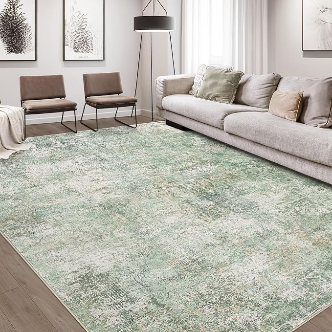 DMOYEST Area Rug Living Room Rugs - 8x10 Washable Large Soft Indoor Neutral Modern Abstract Low Pile Rug Carpet for Bedroom Dining Room Farmhouse Home Office - Green Grey