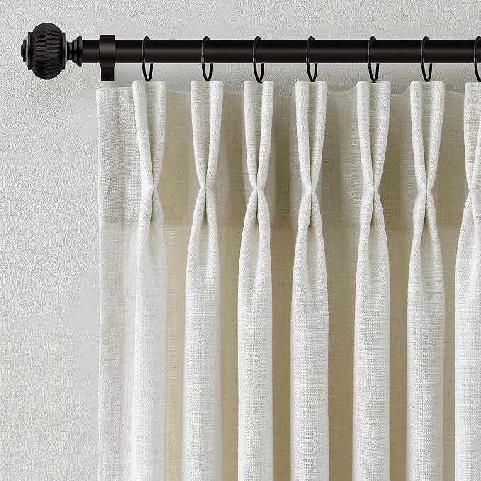 Pinch Pleated Thick Linen Curtains 90 Inch Length 2 Panels Set for Living Room Warm Beige Neutral Pleated Curtains Semi Sheer Light Filtering Privacy Bedroom Window Drapes