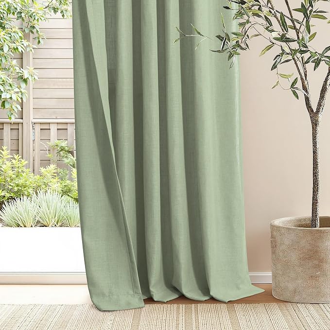 Sage Green Pinch Pleated Linen 72 Inch Curtains 2 Panels Set for Living Room Dining Light Green Curtains Pleat Drapes for Track System Light Filtering Semi Sheer Curtains for Bedroom Office 40x72 Long