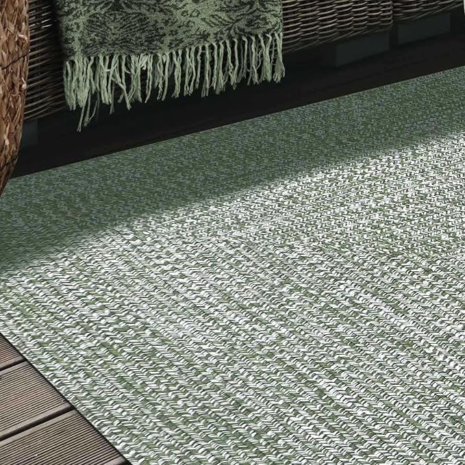 Superior Large Indoor/Outdoor Area Rug, Multi-Tone Reversible Braided Floor Decor for Patio, Front Porch, Entryway, Living Room, Office, Nursery, Artistic Home, 5' x 8', Green-White