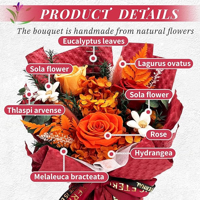 VTJMB Flowers for Delivery Prime, Preserved Flower Bouquet with Box, Birthday Dried Flowers Gift for Women, Mothers Day Gifts for Mom, Wife, Grandma, Friends