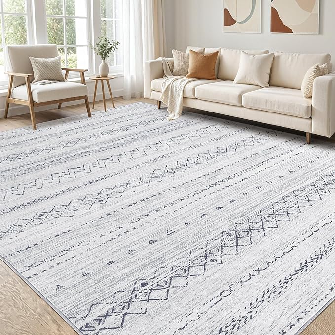 cotiled 10x14 Area Rug Living Room: Washable Boho Rugs with Non Slip Backing Large Soft Indoor Stain Resistant Carpet for Bedroom Farmhouse Dining Room Lightweight Home Decor Grey