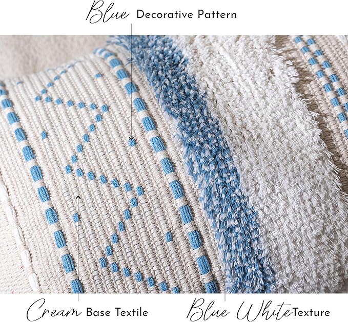 BlissBlush Decorative Throw Pillow Covers 20x20 Combo Set of 2 Square Coastal Blue Boho Accent Pillowcase Tassels Farmhouse Cushion for Couch Sofa Bedroom Living Room Home Décor Cover ONLY