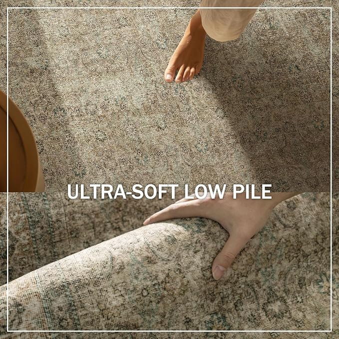 Washable Area Rugs for Living Room: 5x7 Bedroom Rug Boho Vintage Rugs Stain Resistant Non Slip Low Pile Lightweight Soft Carpets for Dining Room Kitchen Nursery Kids Room Farmhouse Living Room