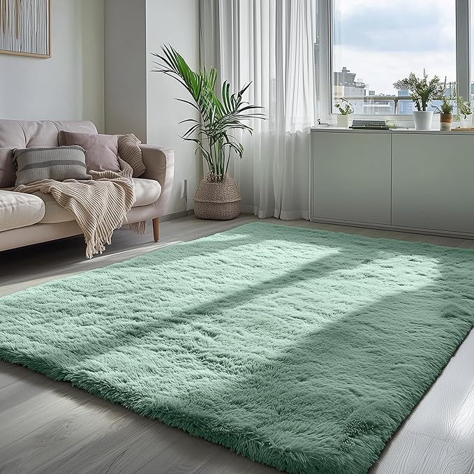 PAGISOFE Sage Green Rugs for Bedroom, 4x6 Ft Rectangle Fluffy Rug Plush Fuzzy Carpet for Kids Room, Green Rug Home Decor Aesthetic,Non-Slip Indoor Rugs for Nursery Room Decor Girls Boys