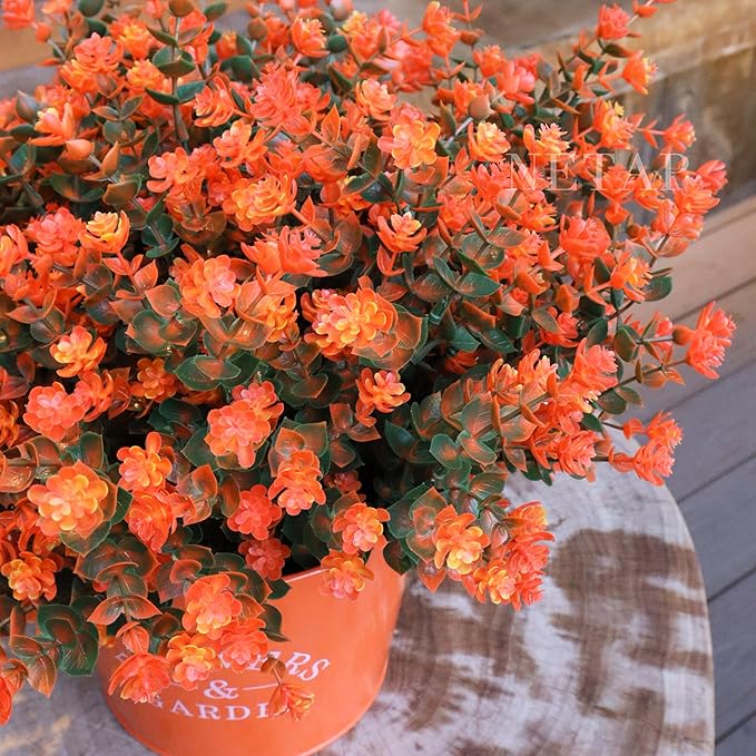 NETAP Outdoor Artificial Flowers UV Resistant, 20 Bundles Fake Realistic Floral Greenery Plants for Outside Porch, Window Boxes, Garden, Yard, Inside Home Table Decor,GreenOrange