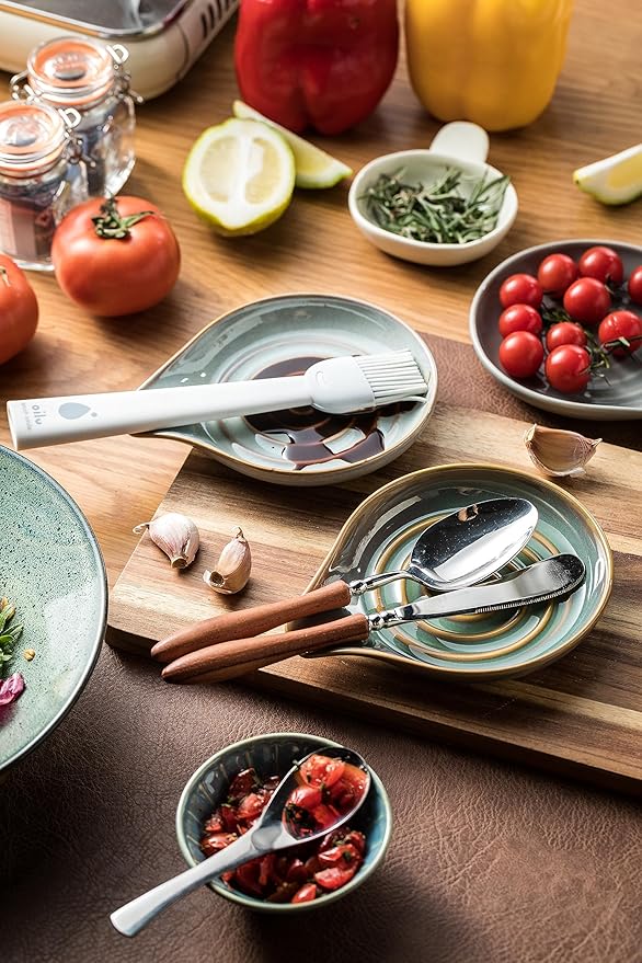 LAUCHUH Spoon Rest for Kitchen Counter,5" Spoon Holder for Kitchen Counter Stove Top Ceramic Spatula Holder for Mother's Day, Ladle, Spatula, Spoons or Tongs, Unique Green