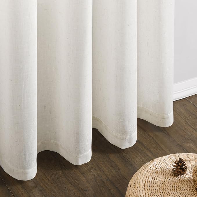 Aersas Natural Grommet Linen Curtains 114 Inches Long for Living Room Bedroom Neutral Boho Modern Privacy Light Filtering Semi Sheer Ivory Cream Off White Linen Drapes 114 Length 2 Panels Set