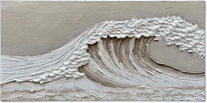 NANKAI Art Hand-Painted 24x48 inch White Wave Art Painting Modern Abstract Oil Painting Home Wall Decoration Art