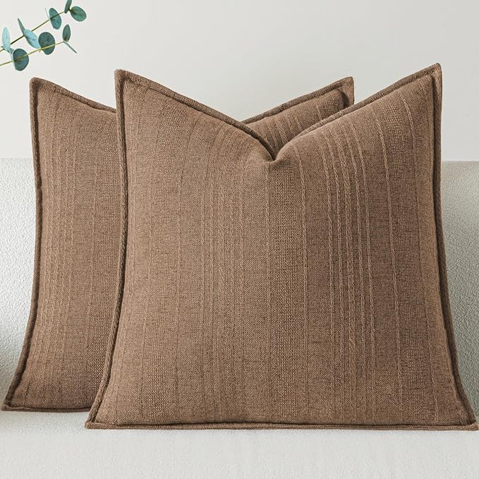 a moment Linen Pillow Covers Set of 2,Boho Farmhouse Throw Pillowcases Neutral Textured Decorative Covers for Couch Sofa,Soft Linen Blend Accent Case Cushion Living Room Home Decor 24"x24"Hazel