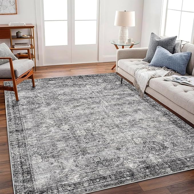 CHAMPLANT Washable Area Rug 9'x12' Retro Boho Design Non-Shedding Easy Care Ideal for High Traffic Areas in Living Room Bedroom Office Coffee Table Kitchen Large Carpet