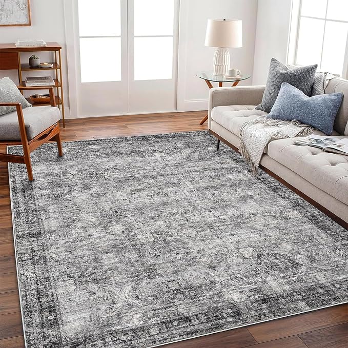CHAMPLANT Washable Area Rug 8'x10' Retro Boho Design Non-Shedding Non-Slip Easy Care Ideal for High Traffic Areas in Living Room Bedroom Office Coffee Table Kitchen Large Carpet