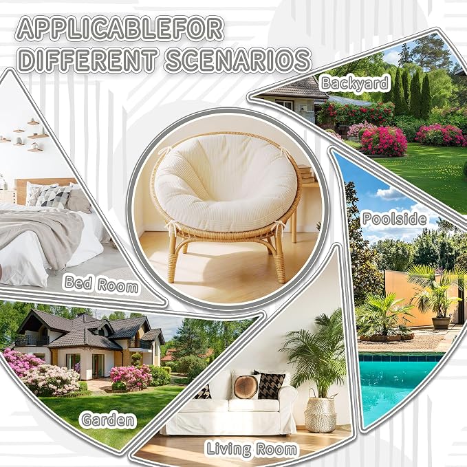 Yddsky Papasan Round Chair Cushions(Without Chair),White,48 x 48 x 6Inch | Detachable Corduroy Cover，Memory Foam Filling，Oversized Round Chair Pad