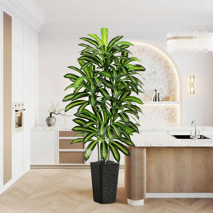 Artificial Dracaena Tree - 5FT Tall Fake Plants with Black Square Planter - Artificial Plants Indoor Floor Plant in Pot - Large Tropical Fake Yucca Potted Tree for Home Office Living Room Decor