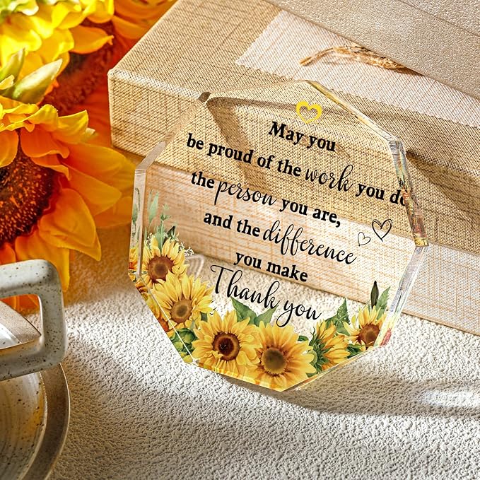 Yinder Thank You Gifts for Women Appreciation Gifts for Coworker Employee Nurse Teacher Leader Boss Inspirational Quotes Acrylic Desk Decor for Home Office Farewell Retirement