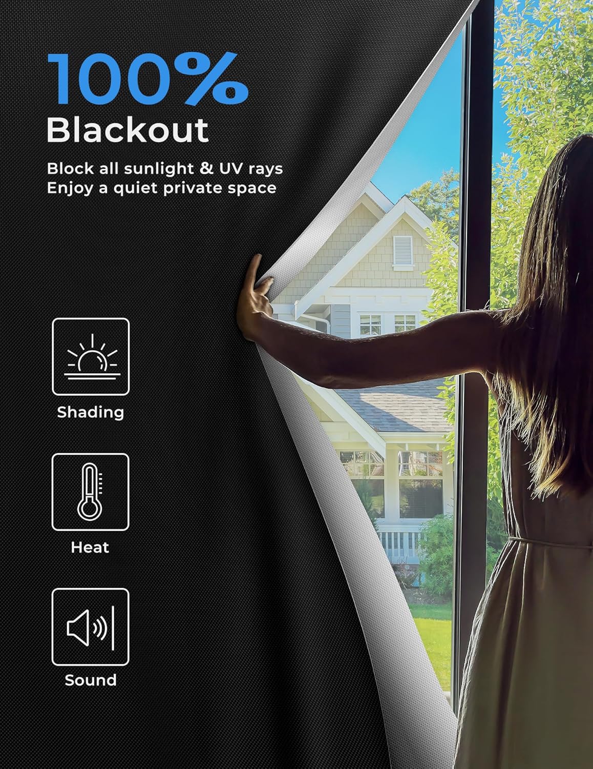 Sumobaby Blackout Curtains for Bedroom Portable 75"x57",No Drill Black Out Shades with Upgraded Hook&Loop Tapes,100% Blackout Window Cover,Easy to Cut Fit Blinds for Bedroom,Nursery(2 Panel,Black)