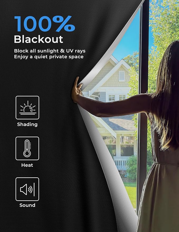Sumobaby 50"x59" Portable Blackout Curtains, Blinds for Windows with Hook & Loop Tapes, 100% Blackout Window Shades, Curtains Easy to Cut Fit for Bedroom, Baby Room and TV Room (Black)