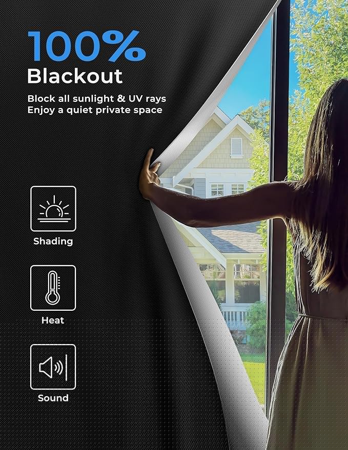 Sumobaby Blackout Curtains for Bedroom Portable 50"x59",No Drill Black Out Shades with Upgraded Hook&Loop Tapes,100% Blackout Window Cover,Easy to Cut Fit Blinds for Bedroom,Nursery(2 Panel,Black)