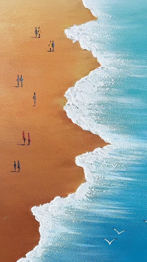 YaSheng Art - 24x48inch landscapes Abstract Art Painting Oil Painting on Canvas Texture Blue Ocean scenery sandbeach Paintings HandMade Canvas Wall Art Paintings Modern Home Decor Art Living room sofa bedroom dining room hanging pictures