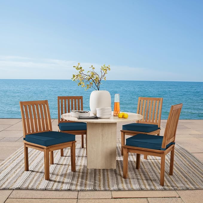 Arden 20x19 Luxury Foam Outdoor Double Welted Round Back Seat Cushion, Made with PROFOAM, Performance Fabric, Rain-Proof, Fade Resistant, Classic Navy Woven Solid