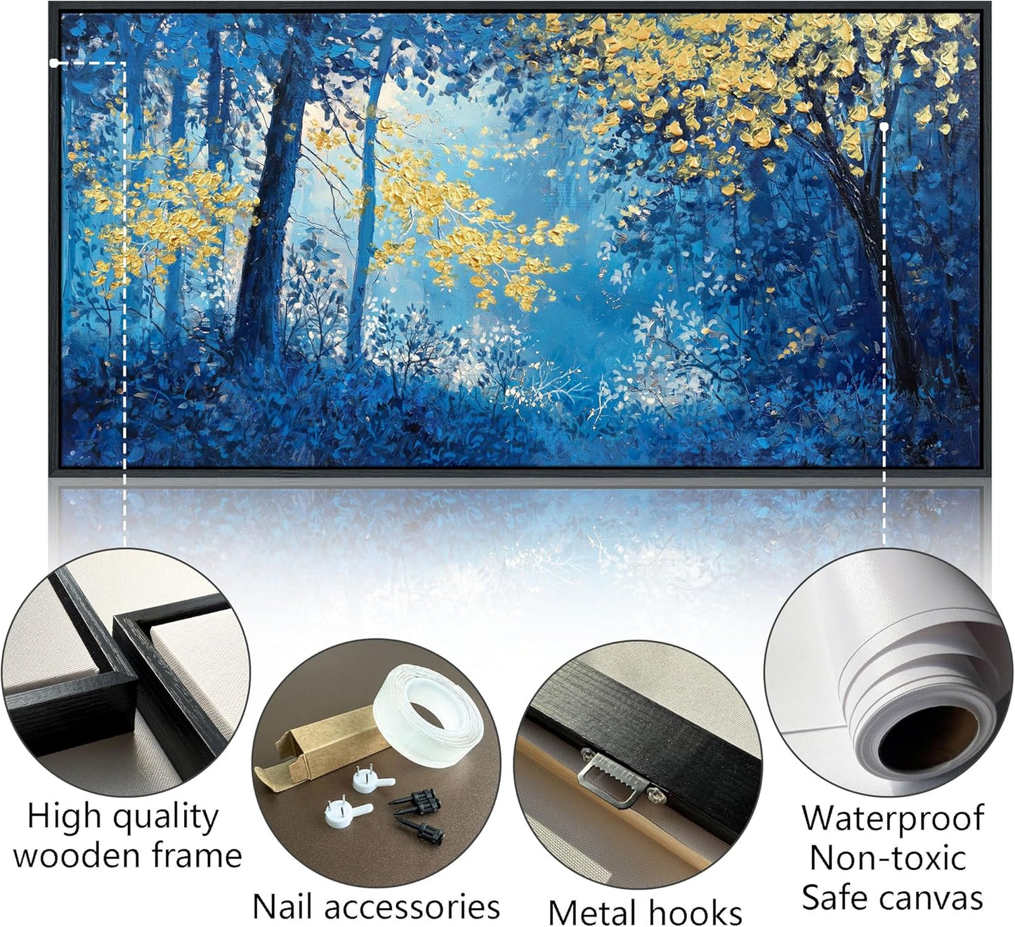 Blue and Gold Canvas Wall Art - Forest Bedroom Wall Art - Tree Wall Pictures for Living Room, Office, or Bedroom - Nature Landscape Canvas Decor Framed Painting 20×40IN