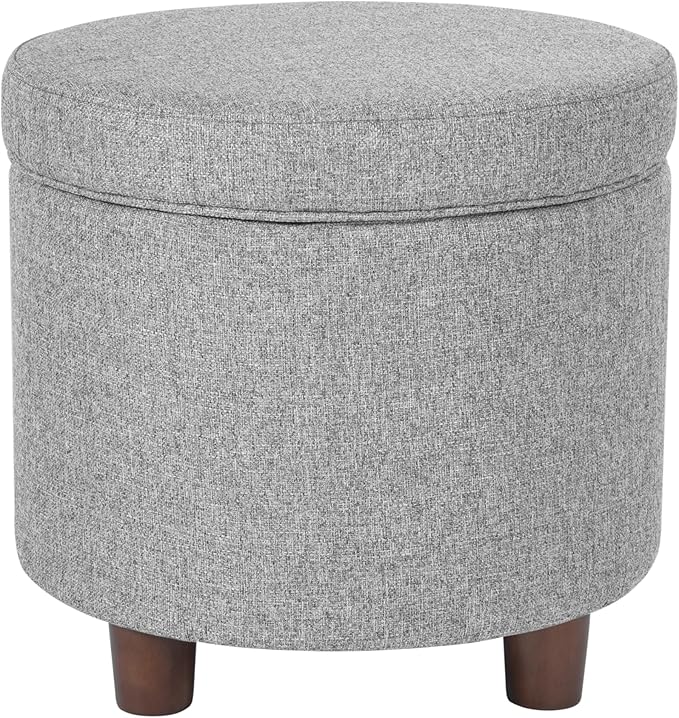 HomePop 19" Round Storage Ottoman - Light Gray Tweed