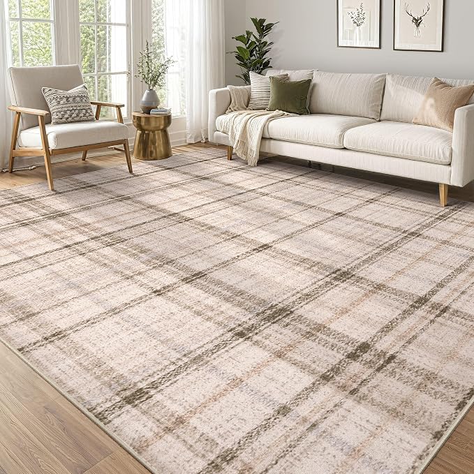 Tortania Area Rug Living Room Rugs - 8x10 Washable Large Soft Neutral Boho Moroccan Bohemian Farmhouse Rug Indoor Floor Carpet for Bedroom Under Dining Table Home Office Decor - Taupe